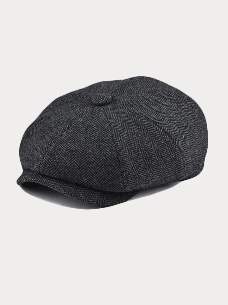 Vintage Herringbone Wool Blend Beret Hat - Image 2