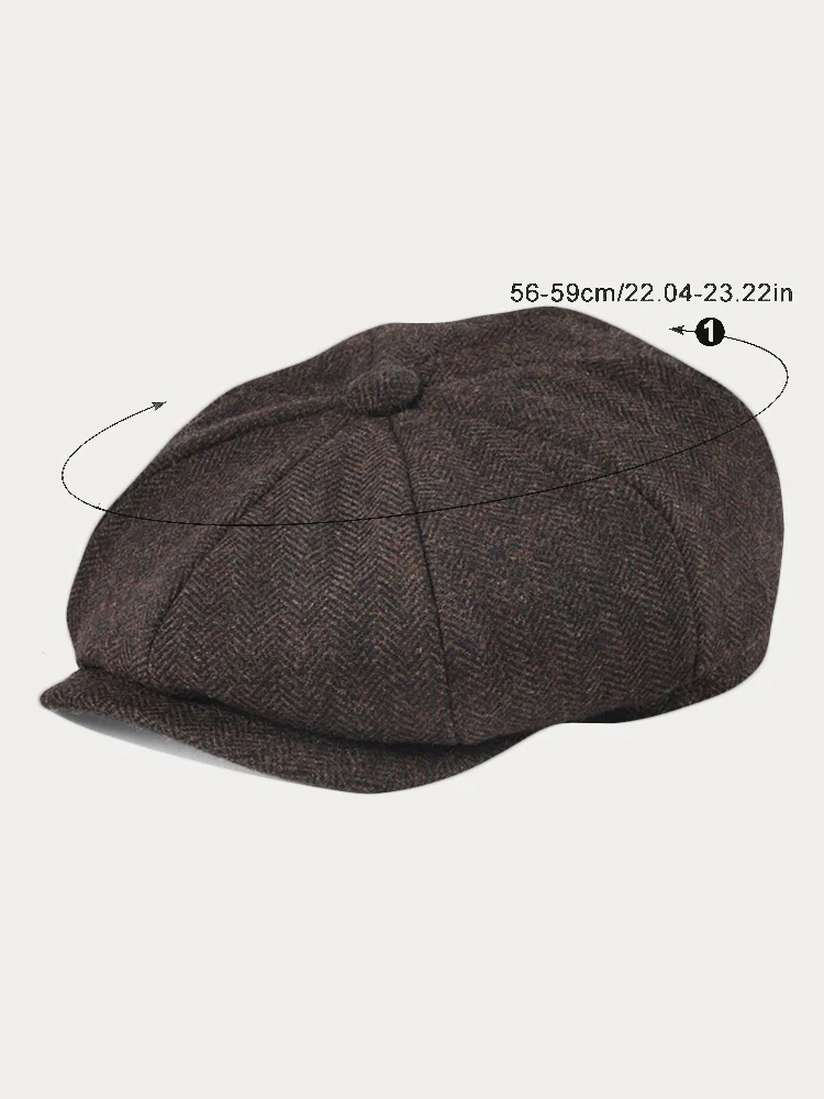 Vintage Herringbone Wool Blend Beret Hat - Image 3