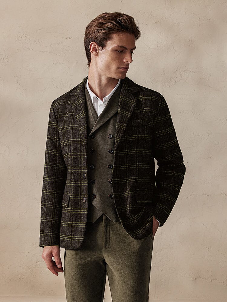 Vintage Plaid Wool Blend Blazer Jacket - Image 3