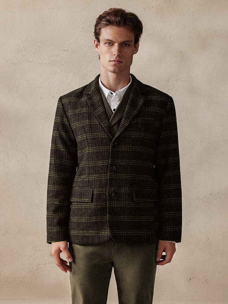 Vintage Plaid Wool Blend Blazer Jacket - Image 4