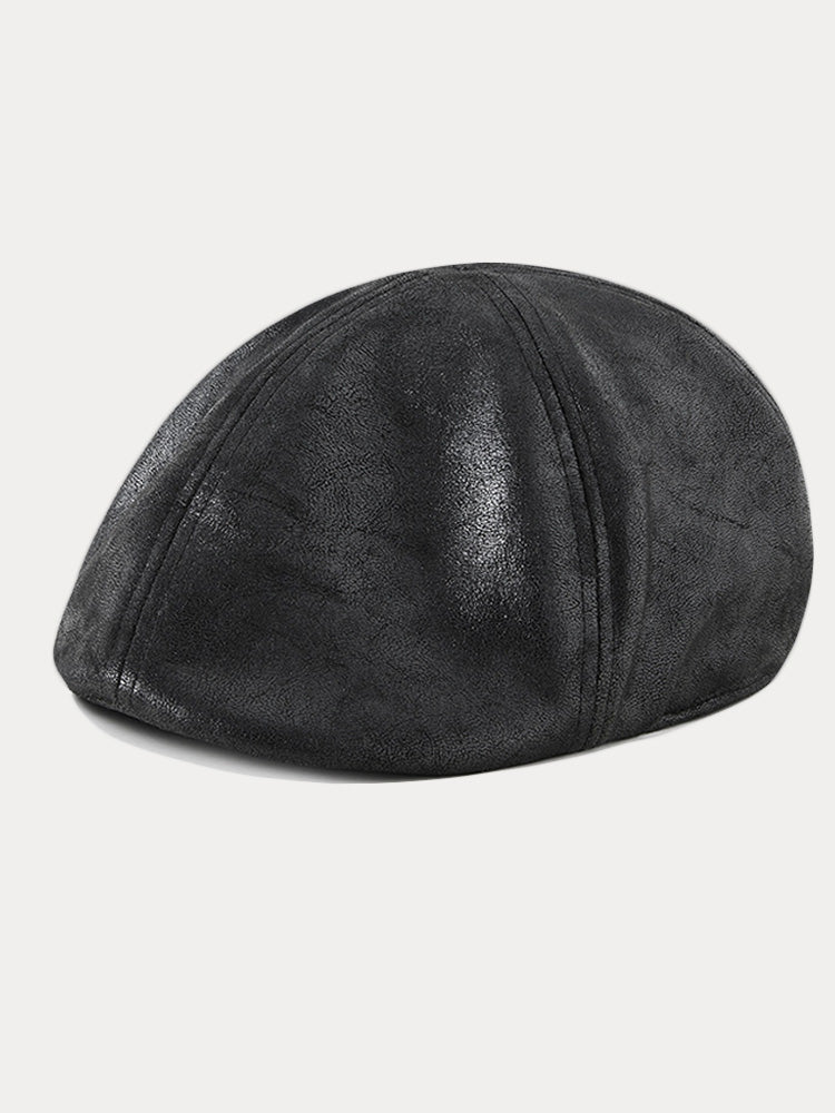 Vintage PU Leather Beret Cap - Image 3