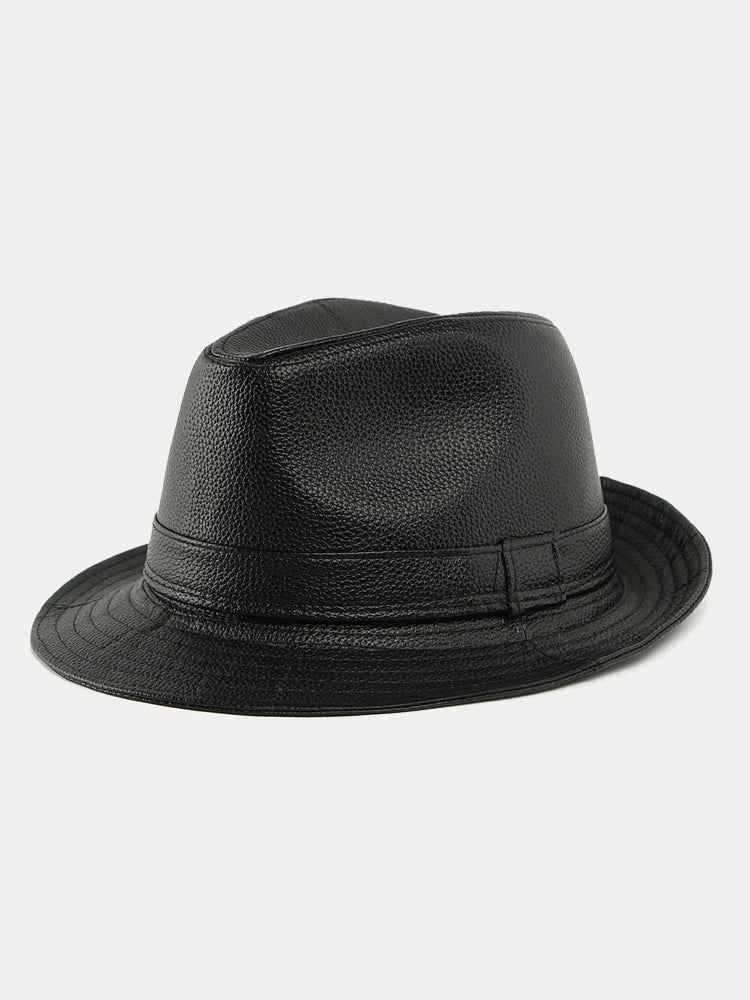 Vintage PU Leather Fedora Hat - Image 3