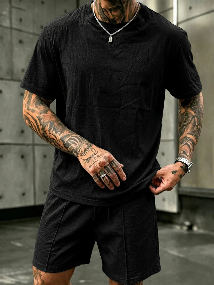 Washed Cotton 2-Piece T-Shirt & Shorts Set - Image 2