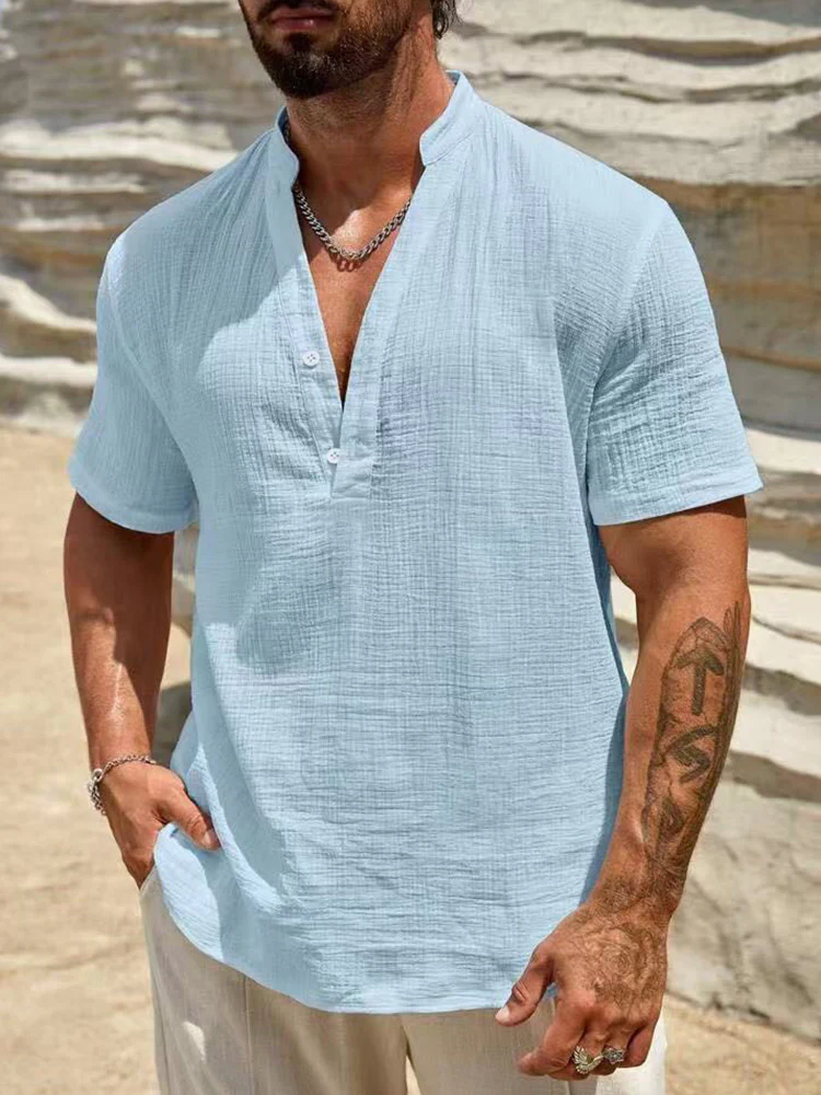 Washed Crinkle Textured Casual Beach Tee - Image 3