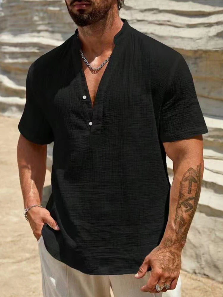 Washed Crinkle Textured Casual Beach Tee - Image 4