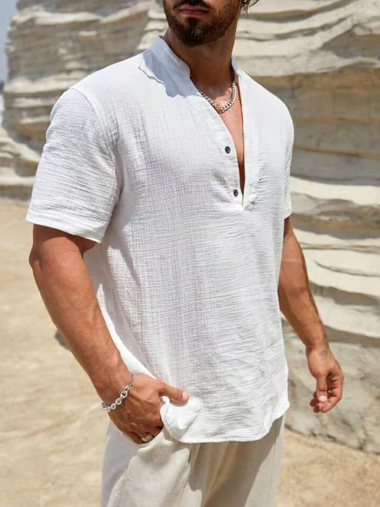 Washed Crinkle Textured Casual Beach Tee - Image 7