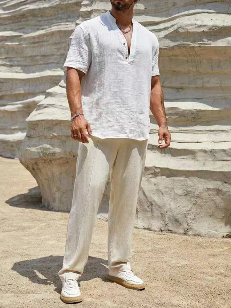 Washed Crinkle Textured Casual Beach Tee - Image 8