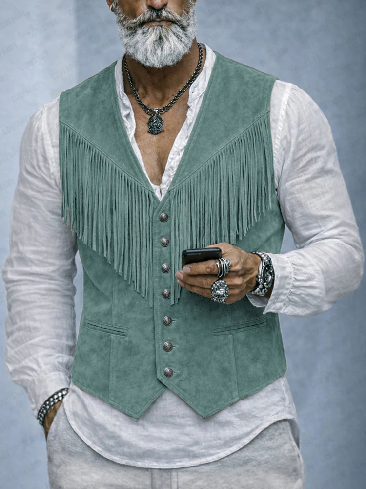 Western Cowboy Style Tassel Suede Vest - Image 2