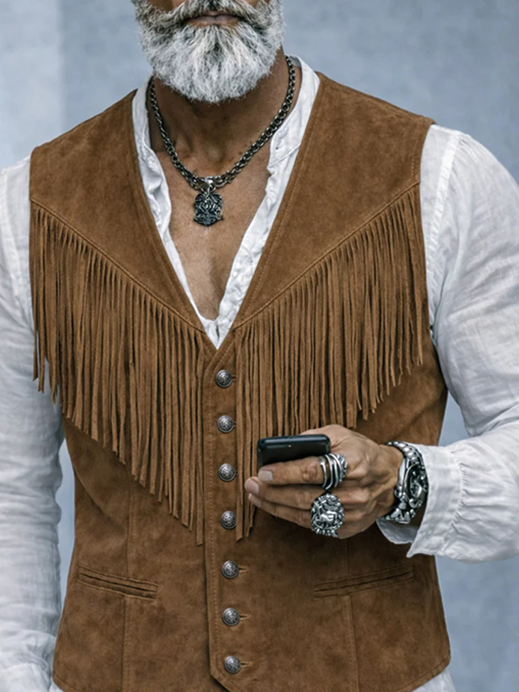 Western Cowboy Style Tassel Suede Vest - Image 4