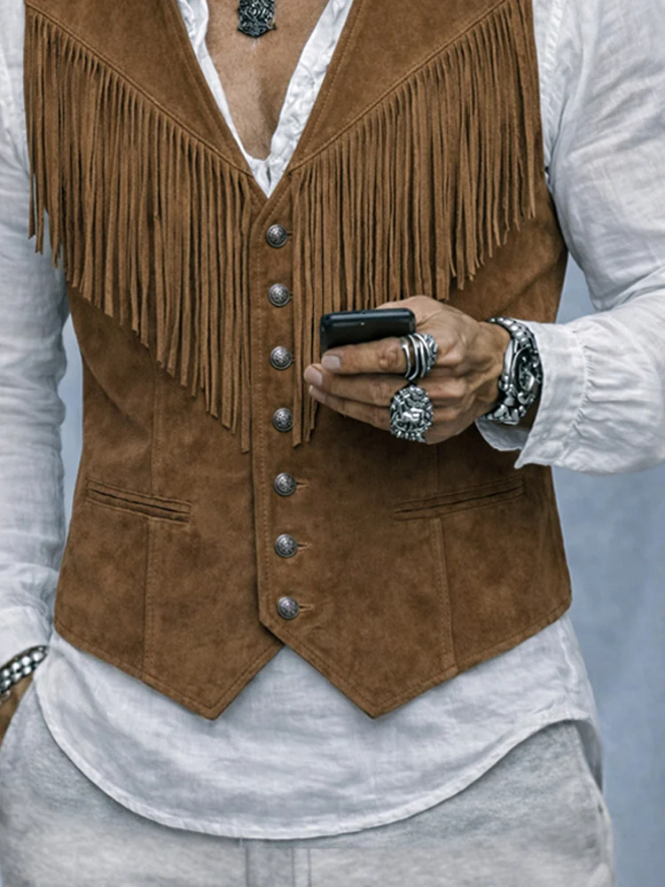 Western Cowboy Style Tassel Suede Vest - Image 5