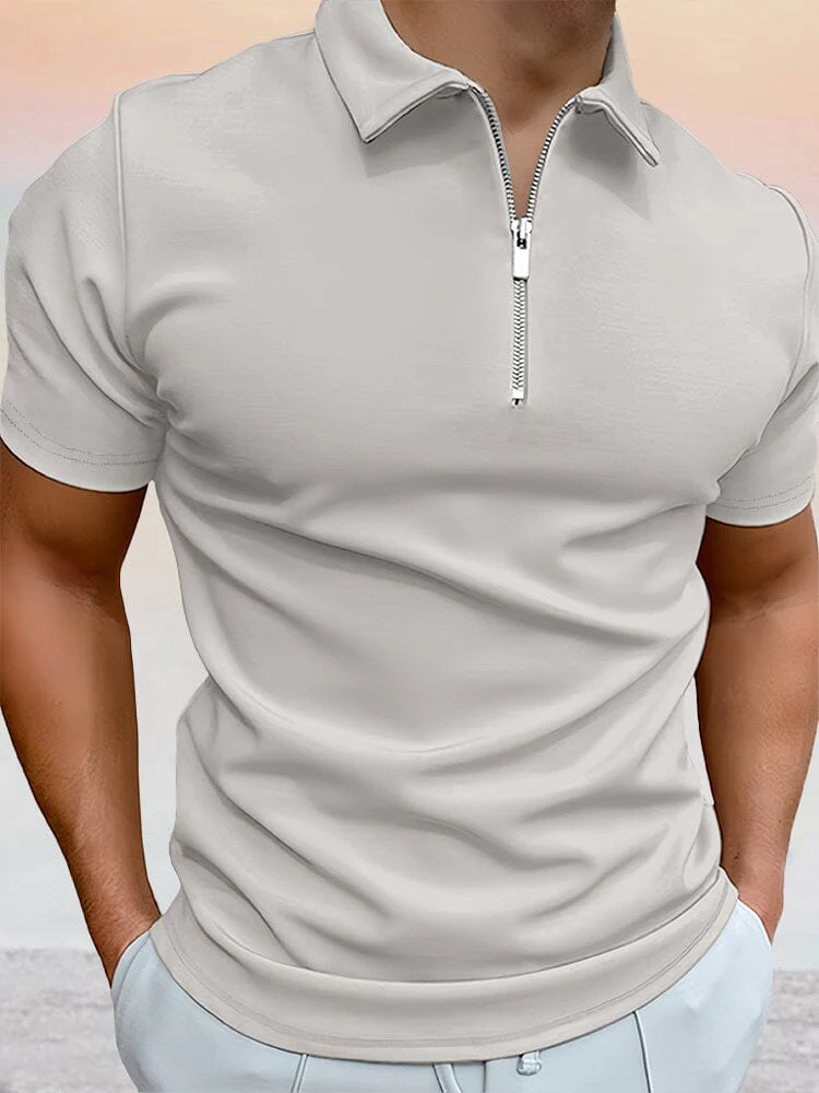 Zipper Solid Short Sleeve Polo Shirt - Image 7